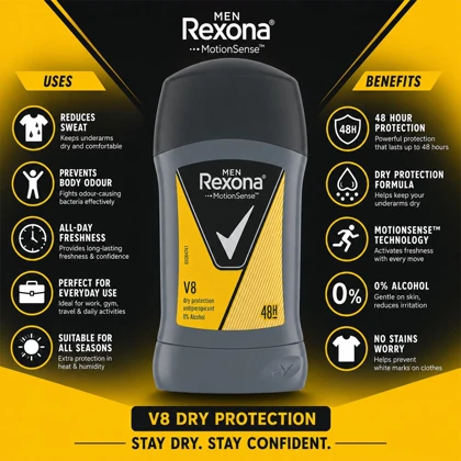 استیک ضد تعریق مردانه رکسونا Rexona مدل V8 حجم 45 گرم 48 ساعته
