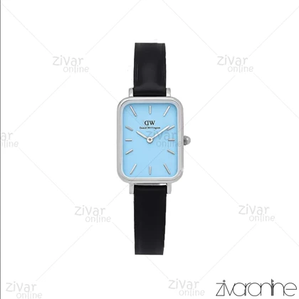 ساعت دنیل ولینگتون زنانه کوادرو قاب نقره ای صفحه آبی بند چرم 107120