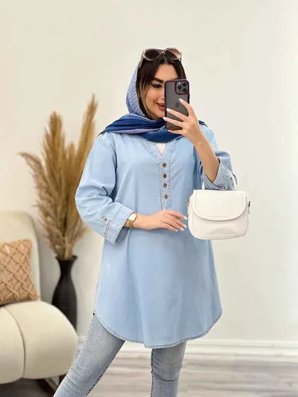 مانتو جین چهاردکمه زاپ‌دار