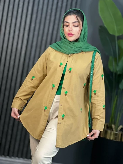 مانتو لینن گلدوزی کاکتوس کد 1633