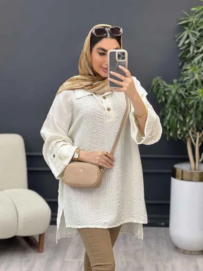 مانتو دوخت دار یقه دو دکمه