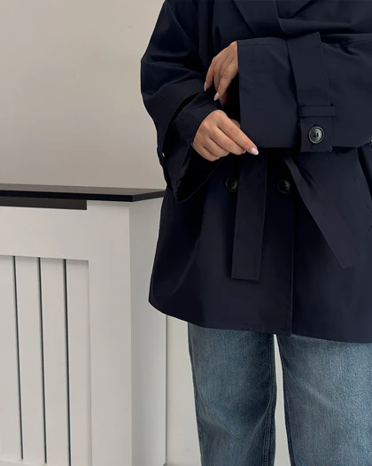 ترنچ کت Drop قد کوتاه (سرمه ای)