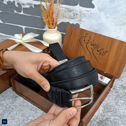 ست هدیه چرم طبیعی مردانه کمربند و جاکارتی مدل 3 تیکه فلوتر مشکی