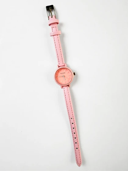 ساعت مچی زنانه بند چرمی رنگ صورتی رویدا ROYDA