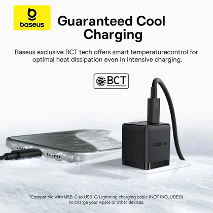 شارژر دیواری 20 وات فست شارژ Type-C و USB بیسوس با کابل دو سر تایپ سی CCZC20UE