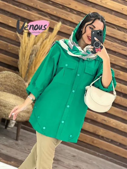 مانتو آستین سه ربع جلو دکمه