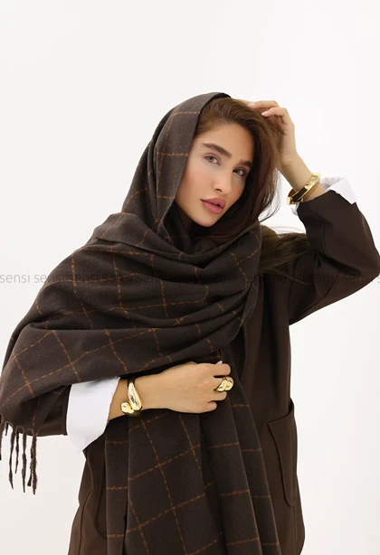 شال بافت موهر چهارخونه کد1004422