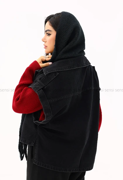 وست زنانه جین آستین بزرگ کد1006655