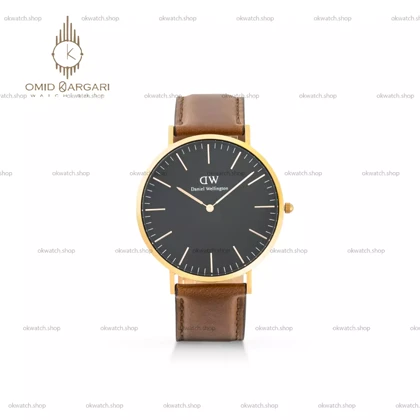 ساعت مچی دنیل ویلینگتون بند چرمی قهوه ای صفحه مشکی Daniel Wellington