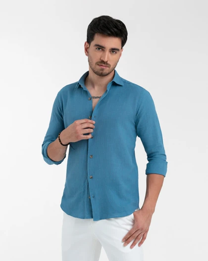 ام کی کالکشن پیراهن آستین بلند mk-4357-dark-blue