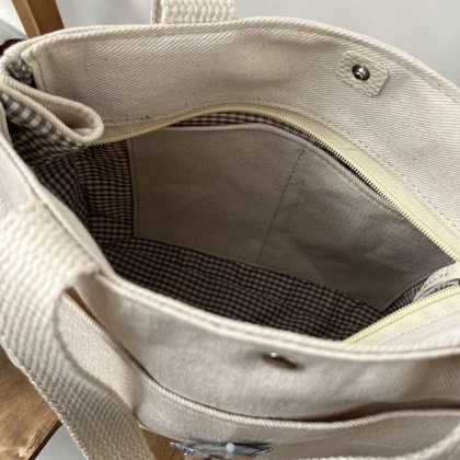 توت بگ کرمی سایز اسمال کیف پارچه ای طرح Teddy