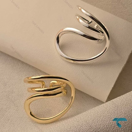 انگشتر نقره ایی و طلایی طرح پیچ Ring-8672-L