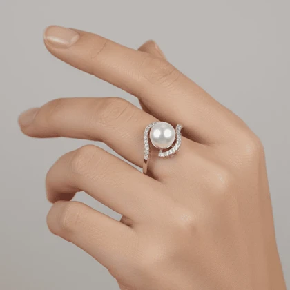 انگشتر دخترانه مدل دولاین مروارید دار