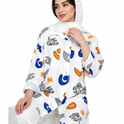 مانتو زنانه لینن طرح دار پازل کد 205