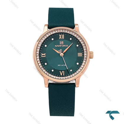 ساعت نیوی فورس NF5036 زنانه رزگلد بند چرم سبز NaviForce-6961-L