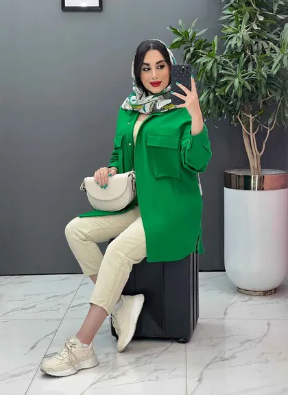 مانتو لینن دکمه فلزی جیب پاکتی