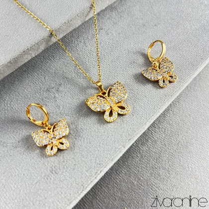 نیم ست پروانه تمام نگین 10190