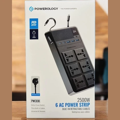 چند راهی برق پاورولوژی مدل PWCUQC030 با 6 سوکت، 5 پورت و کابل شارژ