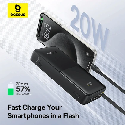 پاور بانک 20000 بیسوس مدل P10077101113-01 توان 20 وات USB و Type-C
