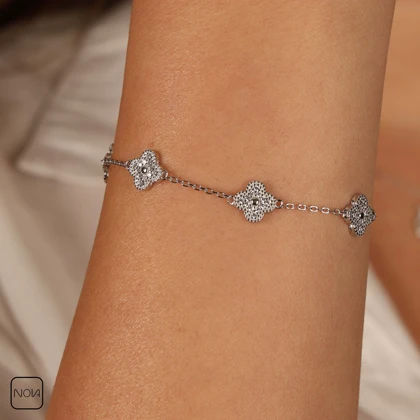 دستبند نقره ونکلیف پنج گل کد 351236