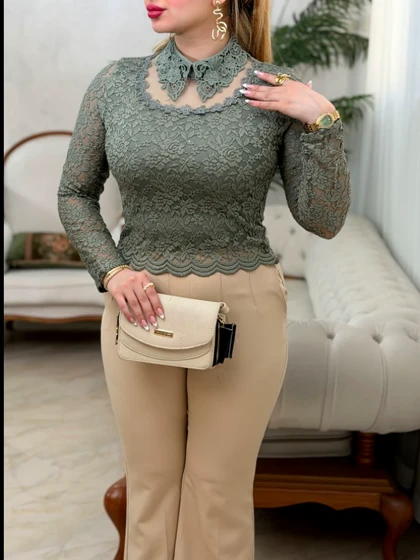 شومیز دانتل یقه دار 3717