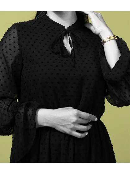 پیراهن زنانه مجلسی آستین بلند چین‌دار حریر پرنسا