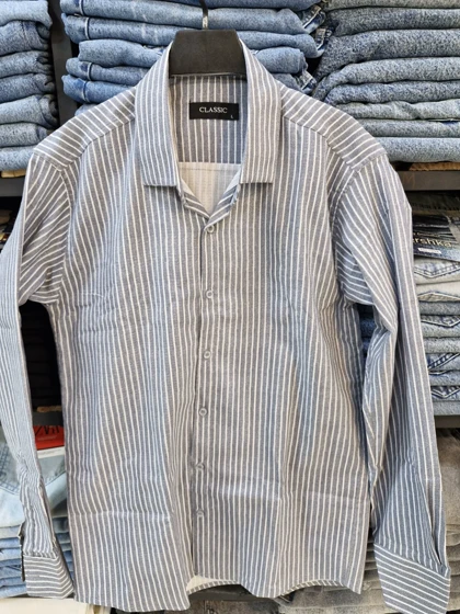 پیراهن مردانه «خاکستری سرد» – پنبه راه راه پرمیوم