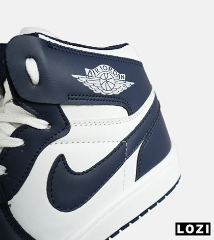 کفش کتانی ساق‌دار مردانه و زنانه سفید سرمه ای NIKE Air Jordan 1 مدل 7694