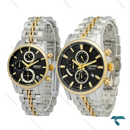 ساعت ست سیتیزن دورنگ طلایی سه موتوره Citizen-7835-S