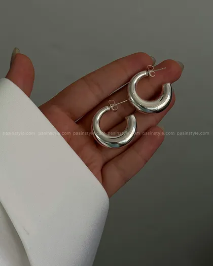 گوشواره نیم دایره آبکاری نقره00150
