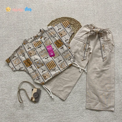 کراپ شلوار لینن خردلی و صورتی 3 تا 9 سال