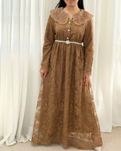 پیراهن تمام دانتل یقه منجوق دوزی کد 5557