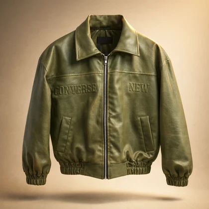 جکت چرم باکسی پایین کش سبز چاپ داغی خور خفن اولد مانی 2026 کد 52