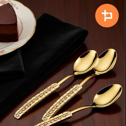 قاشق چای خوری طلایی نگین‌دار