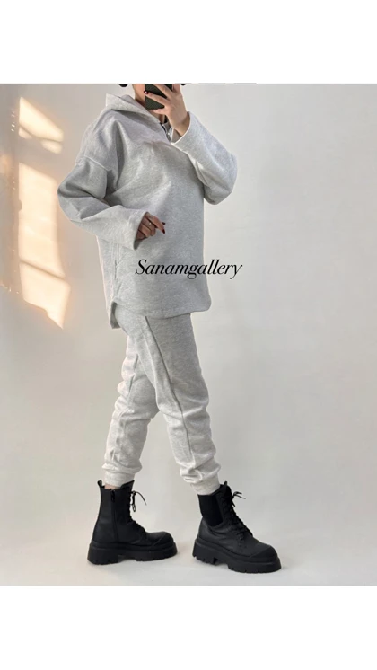 ست هودی نیم زیپ و جاگر زنانه 10079