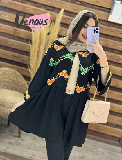 مانتو بالا گلدوزی آستین طلایی