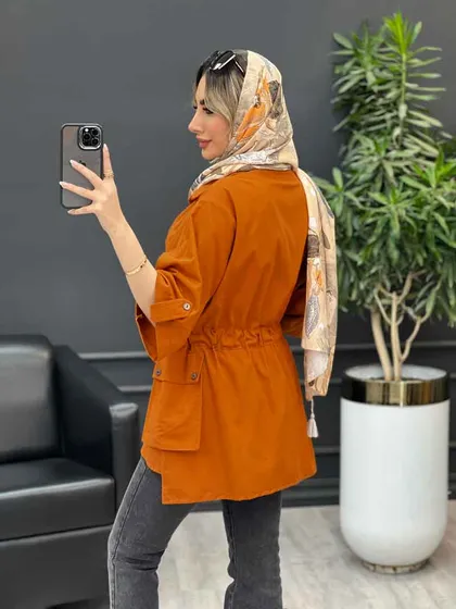 مانتو لینن دکمه مخفی دو جیب