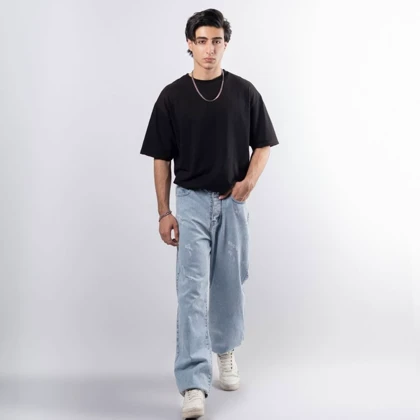 تیشرت لش باکسی پارچه ماکان گرماژ بالا مشکی کد 35