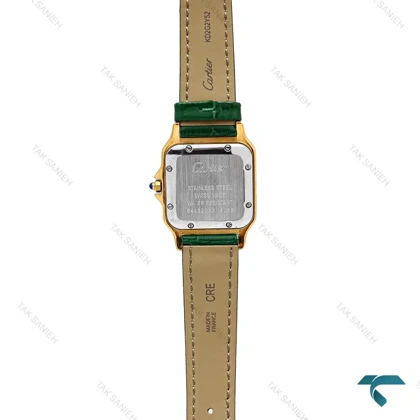 ساعت مچی کارتیر پنته طلایی بند چرم سبز فول نگین مدیوم Cartier-6275-L