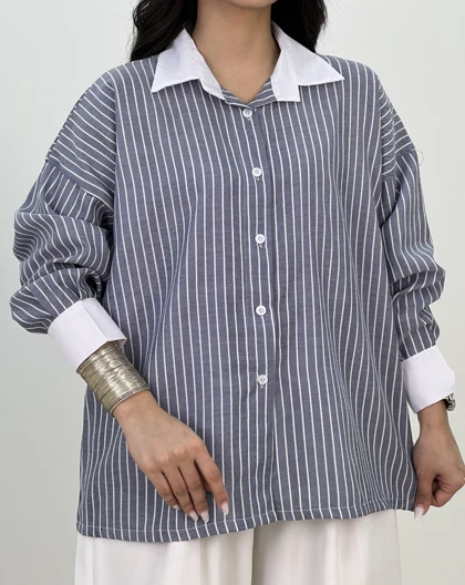 شومیز راه راه ترکیبی ماهگل(101)کد:5192
