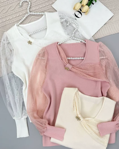 پلیور بافت استین گیپور کد 4422