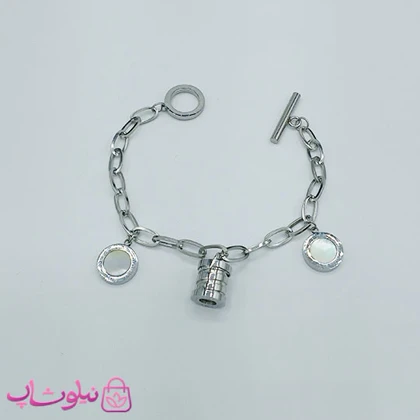 دستبند دخترانه آویز دار نقره ای مشکی بولگاری استیل کد 1886