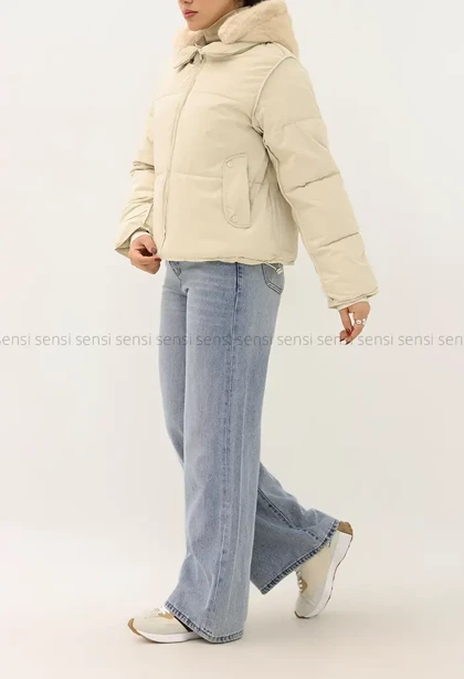 کاپشن وارداتی آستر دار کلاه پوست کد1004857