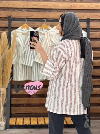 مانتو لینن راه راه چهار دکمه