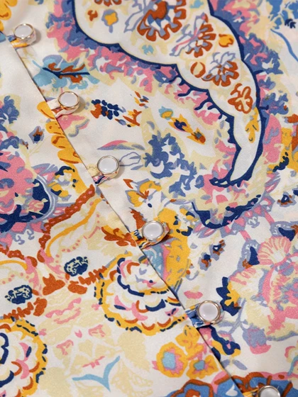 شومیز زنانه ساتن طرح دار یقه هفت آستین بلند 30109