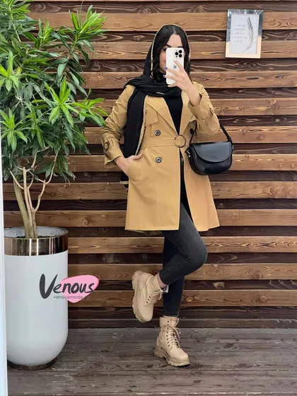 بارانی چهاردکمه کمردار