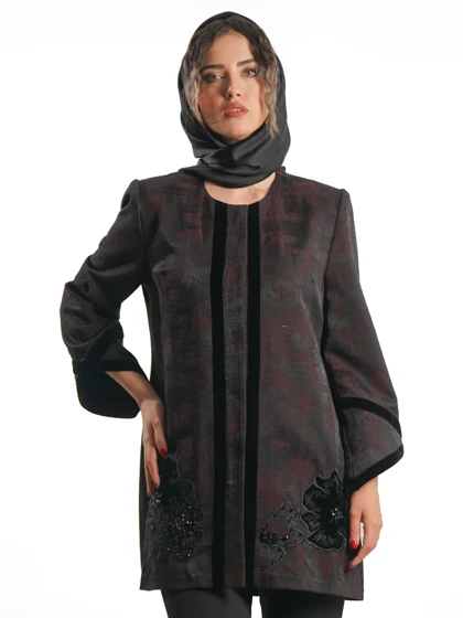 مانتو ژاکارد یقه‌گرد کد 8202