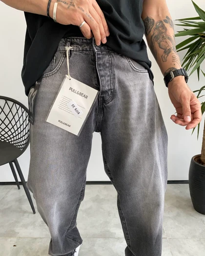 شلوار بگ طوسی سنگشور ساده PULL & BEAR