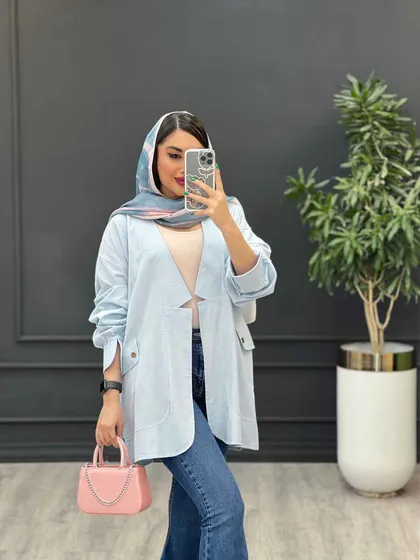 مانتو لینن سر آستین چاک دو جیب
