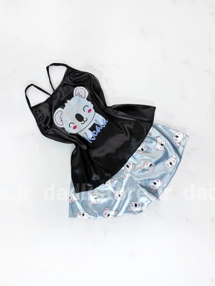 ست لباس خواب تاپ و شورتک ساتن طرح کوالا
